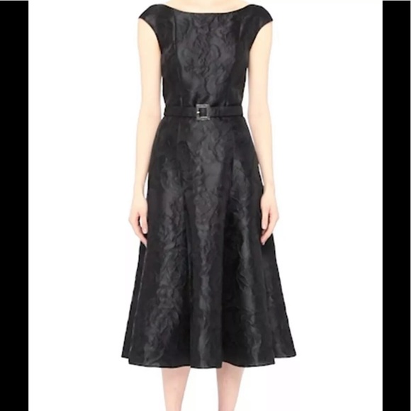 St. John Floral Jacquard Dress Sz 10 Midi Black - Picture 7 of 12